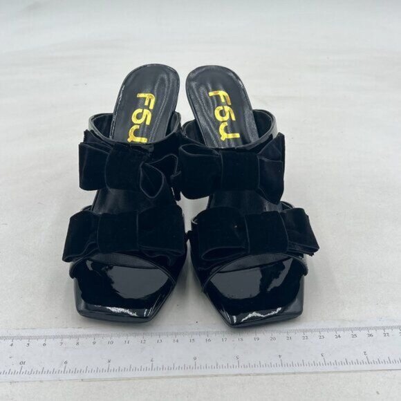 FSJ Women Sexy Two Bows Open Toe Mules Stiletto High Heel Slip On Party Evening - Picture 3 of 7